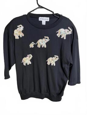 Vintage Sequin Elephant black Sweatshirt womens Size L
